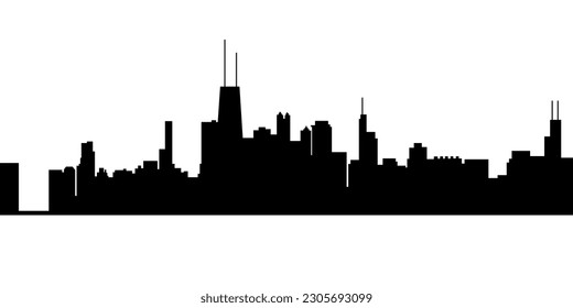 Chicago city skyline horizontal banner. Black and white silhouette of Chicago city, USA. Vector template for your design.