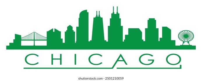 Chicago city skyline horizontal banner. Black and white silhouette of Chicago city. Eps 10.