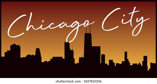 Chicago City Skyline Illustration Poster Print - Graphic Vector Pattern for Tee / T Shirt