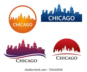 Chicago City Skyline Landscape Logo Template: เวกเตอร์สต็อก (ปลอดค่า