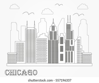 Chicago City Skyline Linear Vector Illustration Stock Vector (Royalty ...