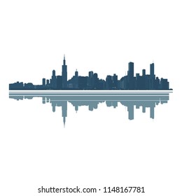 Chicago city skyline with reflection - Vector