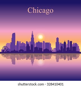 Chicago city skyline silhouette background. Vector illustration