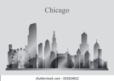 Chicago city skyline silhouette in grayscale, vector illustration 