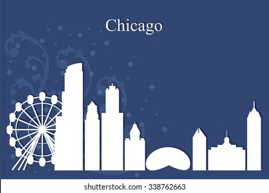 Chicago city skyline silhouette on blue background, vector illustration 