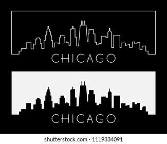 Chicago city skyline silhouette set white on black