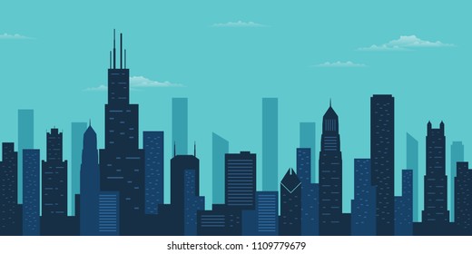 Chicago city skyline. Chicago skyscraper building silhouette