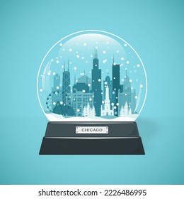 Chicago City skyline snow globe. Merry Christmas and Happy New Year Chicago. Vector illustration.