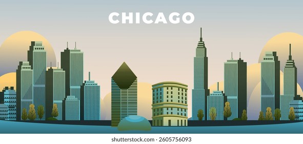 Chicago city travel background illustration
