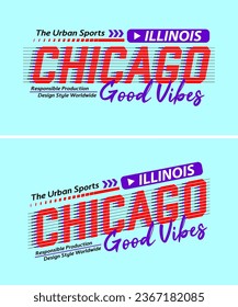 Chicago city vintage urban vibes striped shadow, typography, posters, labels, for print on t shirts etc.