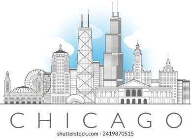 Chicago cityscape line art style vector illustration