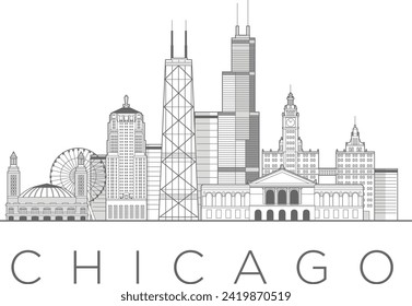 Chicago cityscape line art style vector illustration