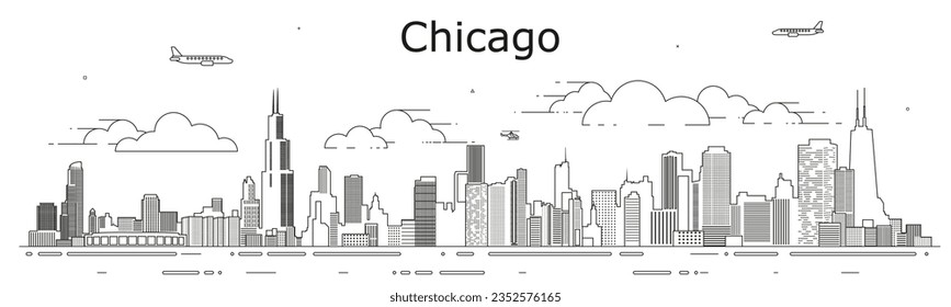 Chicago cityscape line art vector illustration