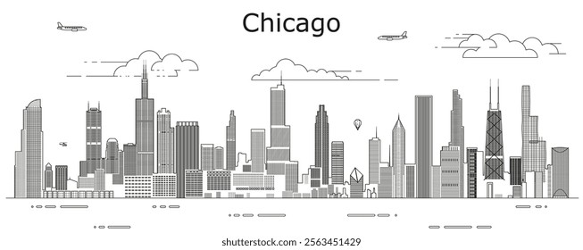 Chicago cityscape line art vector illustration