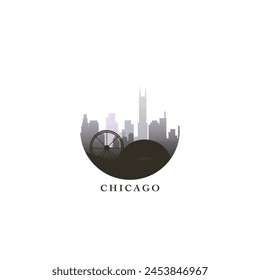 Chicago cityscape, vector gradient badge, flat skyline logo, icon. USA, Illinois state city round emblem idea with landmarks and building silhouettes. Isolated abstract graphic