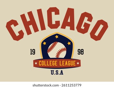 Chicago College League USA Retro Varsity Typographic Slogan Vector Graphic