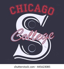 Chicago college stamp, Fashion Typography Graphics. Sport T-shirt print Design. Vector