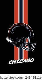 Chicago Colored Football helmets Stripes Black Background