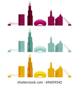 CHICAGO. COLORED ICONIC SKYLINE ELEMENTS. 