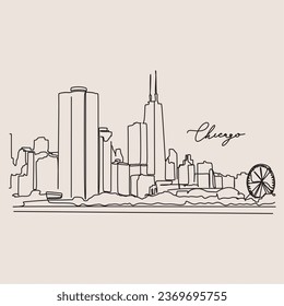 Chicago continuous line art minimalist vector logo