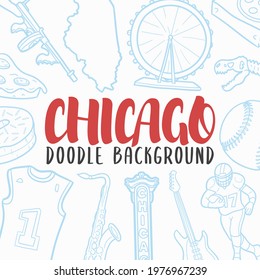 Chicago Doodle Banner Icon. Travel Vector Illustration Hand Drawn Art. Line Symbols Sketch Background.