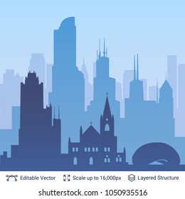 Chicago famous city scape. Flat well known silhouettes. Vector illustration easy to edit for flyers, posters or book covers.