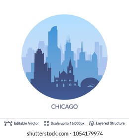 Chicago famous city scape. Flat well known silhouettes. Vector illustration easy to edit for flyers, posters or book covers.