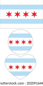 Chicago flag on white background. Chicago city symbol. Chicago Illinois flag symbol. red star and blue stripes United States. flat style.