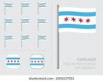 Chicago Flag The United States of America Waving Animation App Icon Vector