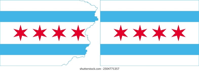 Chicago flags vector. Standard flag and with torn edges