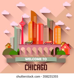 Chicago - Flat design city vector illustration