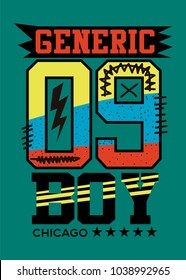 chicago generic boy,t-shirt print poster vector illustration