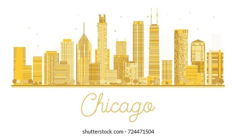 Chicago golden silhouette isolated on white background. Vector illustration.