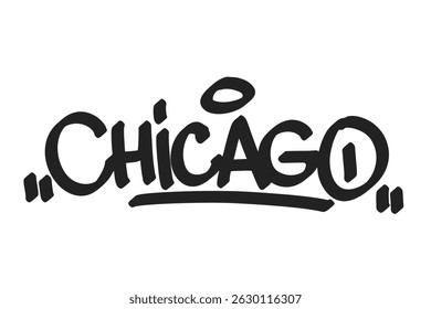 Chicago graffiti tag in bold black lettering on white background. Clean urban style, perfect for city culture, music, and creative projects with strong street art influence.