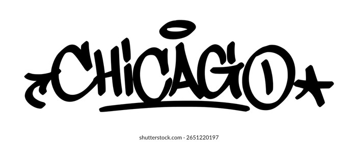Chicago graffiti tag in bold black lettering on transparent background. Gritty and iconic with bold presence great for creative visuals and music inspired design