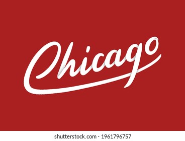 Chicago hand lettering with 3d style and shadows on red background.