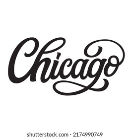 Chicago. Hand lettering text isolated on white background. Vector typography for t shirts, souvenirs, mugs, caps, apparel