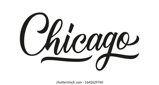 Chicago handwritten inscription. Chicago city name hand drawn lettering isolated on white background. Calligraphic element for your design. Vector illustration.