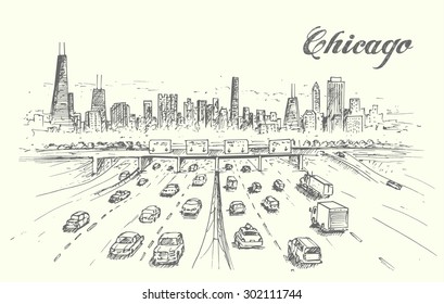 Chicago highway hand drawn