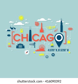 Chicago icons and typography design for cards, banners, tshirts, posters