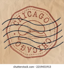 Chicago, IL, USA Stamp City Travel Passport. Design Retro Symbol Country. Old Vintage Postmark.