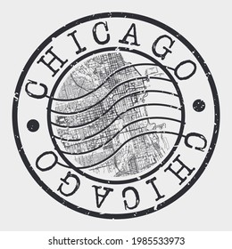 Chicago, IL, USA Stamp Map Postal. Silhouette Seal Roads and Streets. Passport Round Design. Vector Icon. Design Retro Travel National Symbol.
