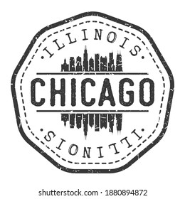 Chicago, IL, USA Stamp Skyline Postmark. Silhouette Postal Passport. City Round Vector Icon. Vintage Postage Design.