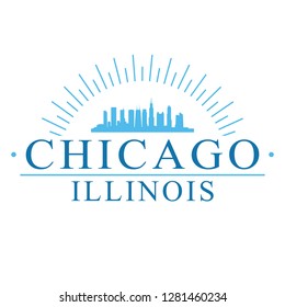 Chicago Illinois. Banner Design. City Skyline. Silhouette Vector. Famous Monuments.