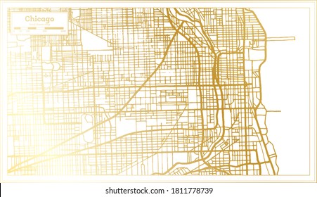 Chicago Illinois City Map in Retro Style in Golden Color. Outline Map. Vector Illustration.