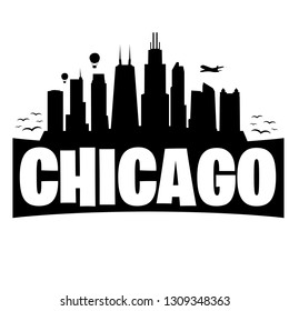 Chicago Illinois. City Skyline. Silhouette Banner City. Design Vector. Famous Monuments.