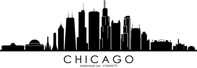 CHICAGO ILLINOIS City Skyline Silhouette Cityscape Vector