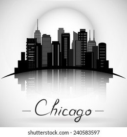 Chicago Illinois city skyline silhouette. Typographic Design