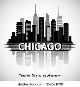 Chicago Illinois city skyline silhouette. Typographic Design