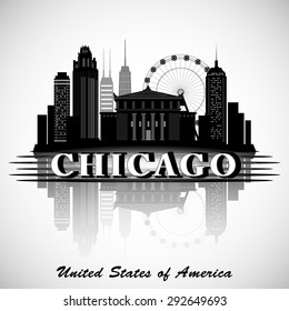 Chicago Illinois city skyline silhouette. Typographic Design 